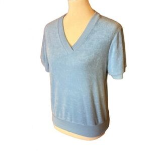Vtg 70s blue terry cloth v neck top
